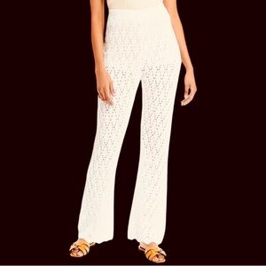 Anthropologie Wayf Pointelle White Wide Leg crochet knit Pants NWT size S